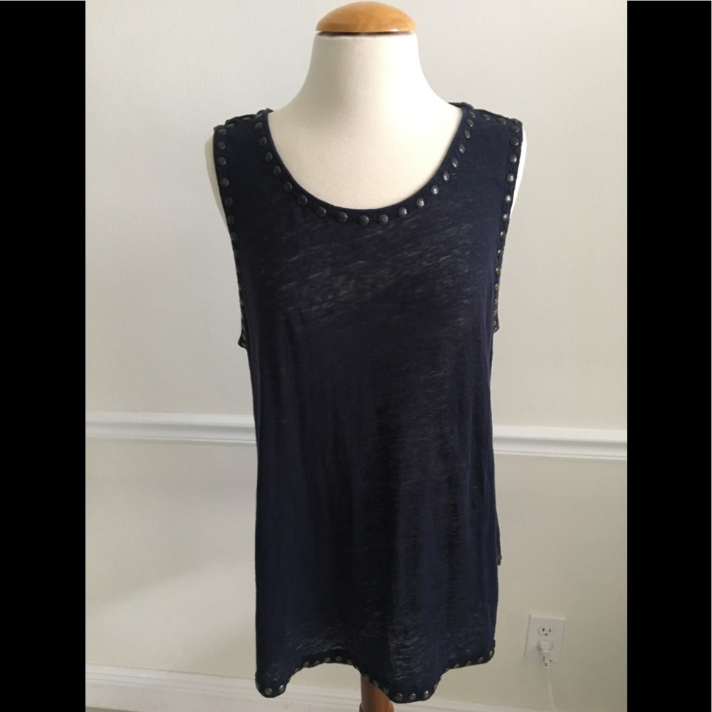 J Crew-Studed -L- GUC Cotton Slub Navy Tank Top